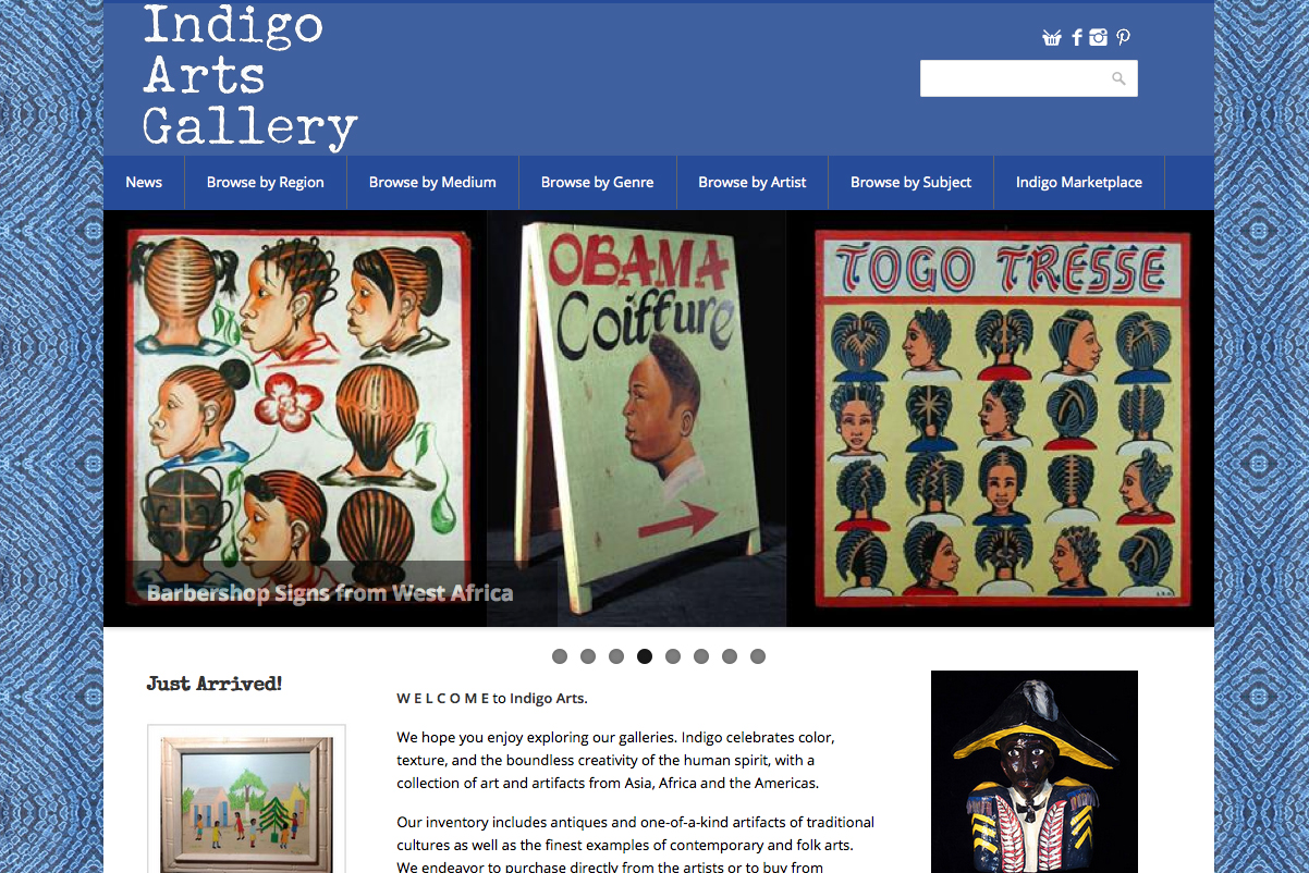 Snapshot of Indigo Arts Gallery website